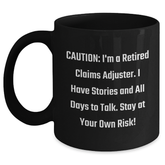 Humorous Claims Adjuster Gifts for Men, Funny Black Coffee Mug, Gifts from Friends, Stay At Your Own Risk! - Unique Graduation Gifts for Claims Adjuster Professionals, 11oz or 15oz - Main